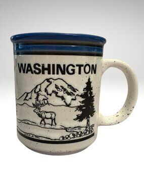 Vintage Washington State Mountain Elk Eagle Stoneware Coffee Mug (SKU: 193MI)